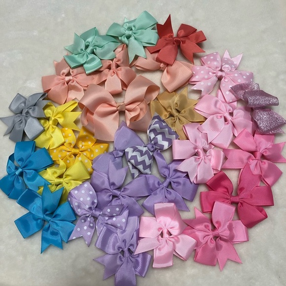 Lot Bundle Girls’ Grosgrain Pastel Bows Clips - 28 Total - Solid & Polka Dot - Picture 4 of 4